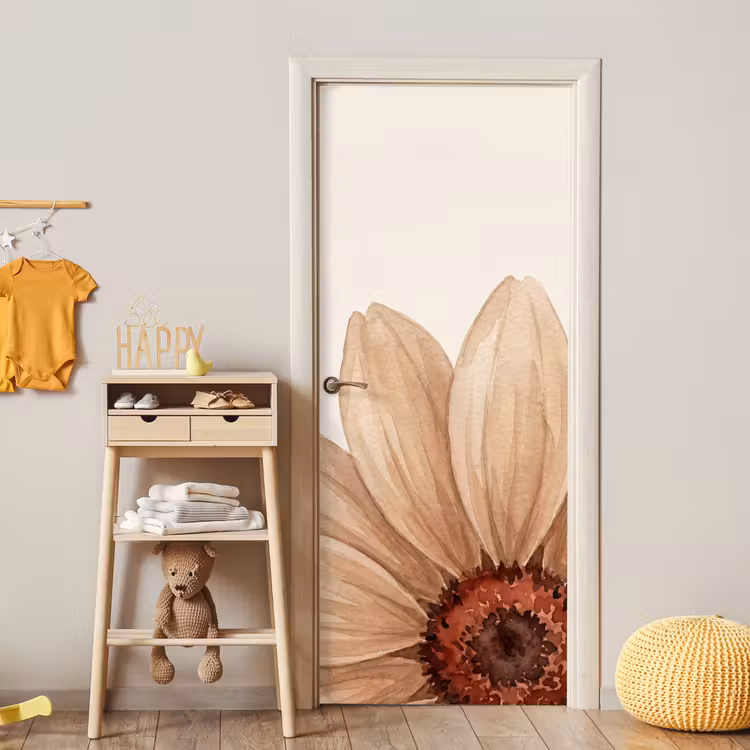 Bloemen - Bloemblad - Natuur - Aquarel - Beige deurposter klein -sfeer4