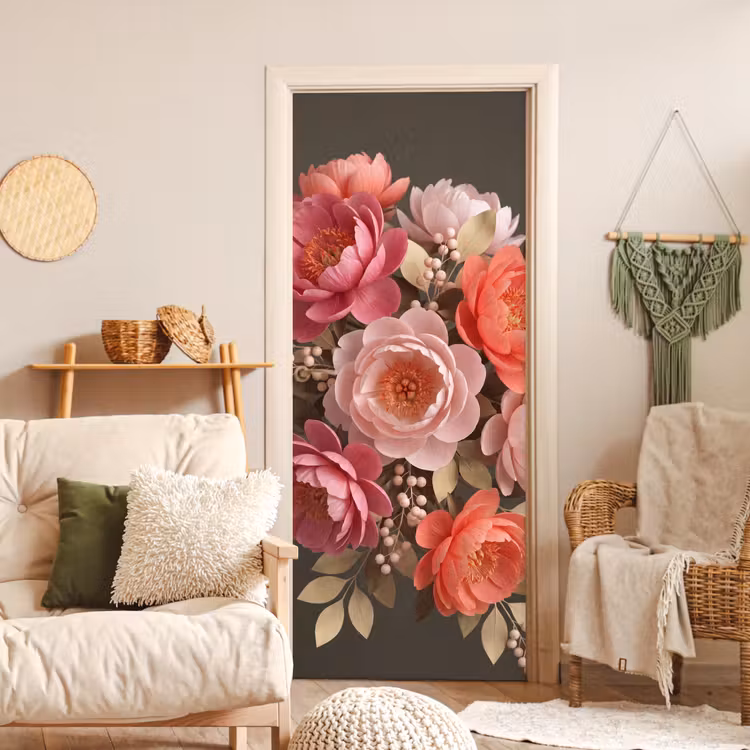 Bloemen - Bloesem - Zacht - Koraal - Decoratie deurposter klein -sfeer2
