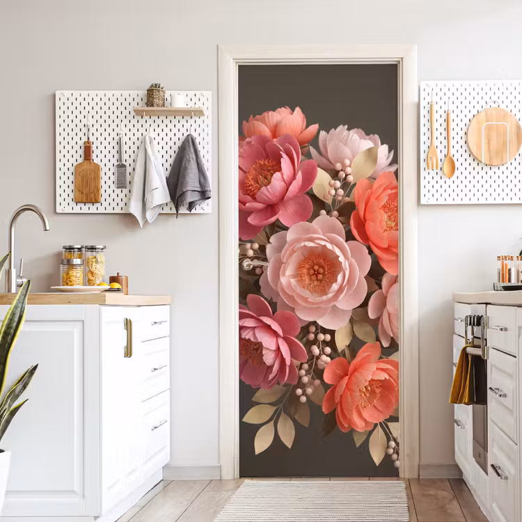 Bloemen - Bloesem - Zacht - Koraal - Decoratie deurposter klein -sfeer5