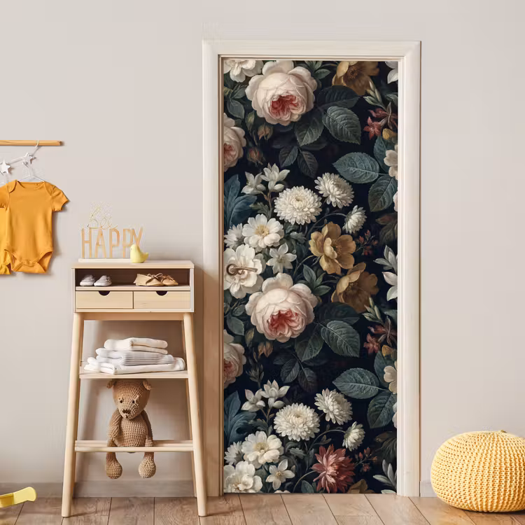 Bloemen - Boeket - Botanisch - Vintage - Donkere achtergrond deurposter klein -sfeer4