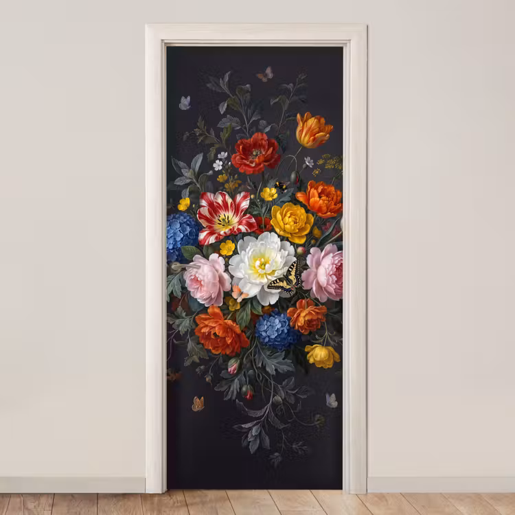 Bloemen - Boeket - Klassiek - Kleurrijk - Natuur deurposter klein -3d_beige