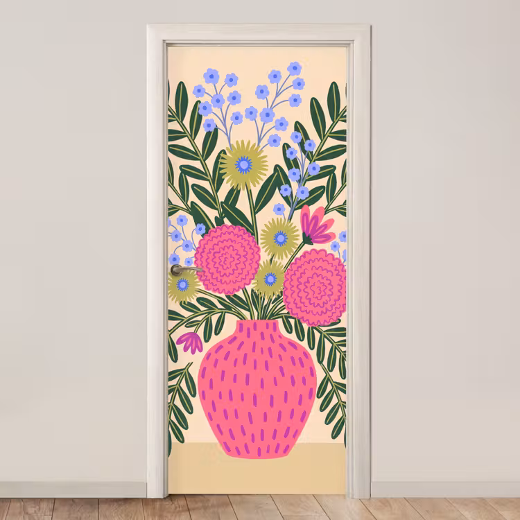 Bloemen - Boeket - Natuur - Abstract - Roze deurposter klein -3d_beige