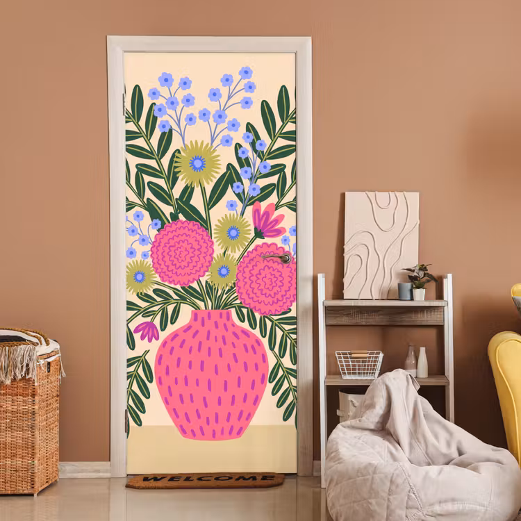 Bloemen - Boeket - Natuur - Abstract - Roze deurposter klein -sfeer1