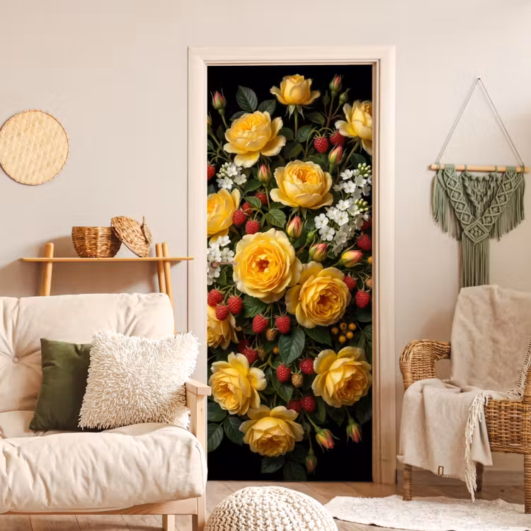 Bloemen - Boeket - Natuur - Klassiek - Geel deurposter klein -sfeer2