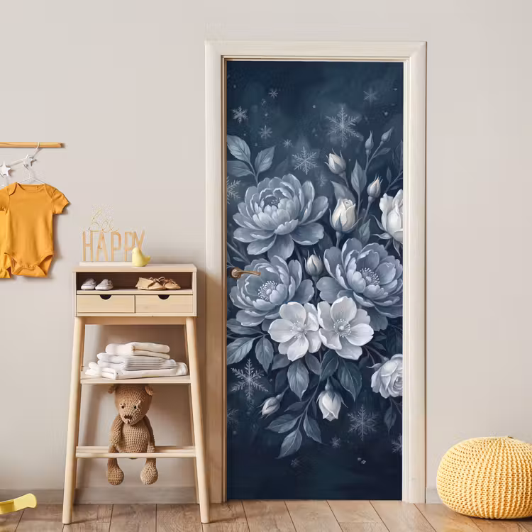 Bloemen - Boeket - Winter - Abstract - Blauw deurposter klein -sfeer4