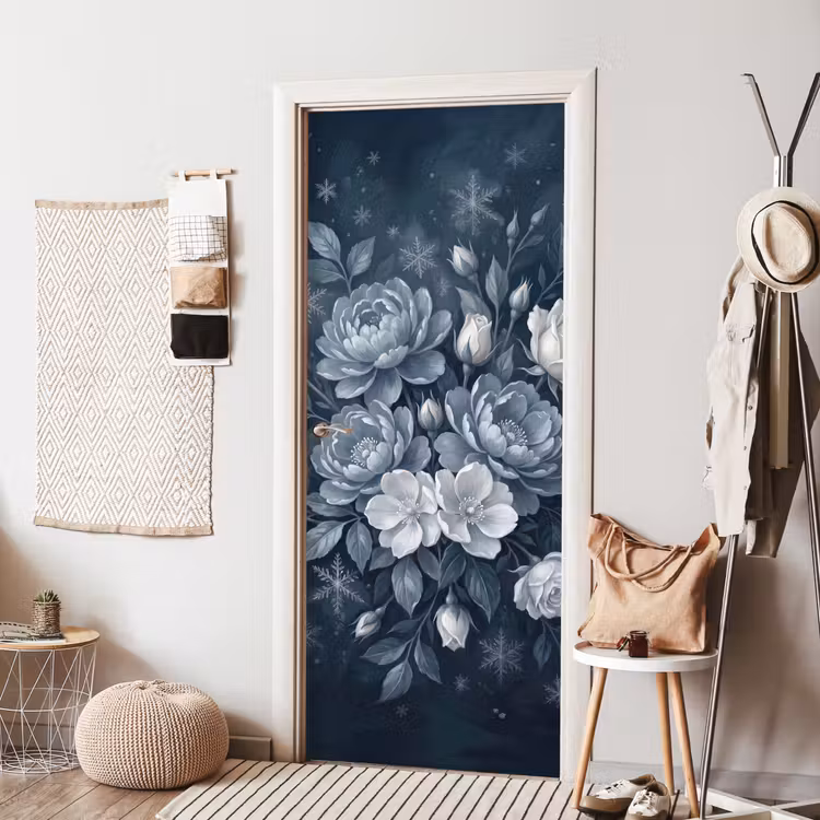 Bloemen - Boeket - Winter - Abstract - Blauw deurposter klein -sfeer6