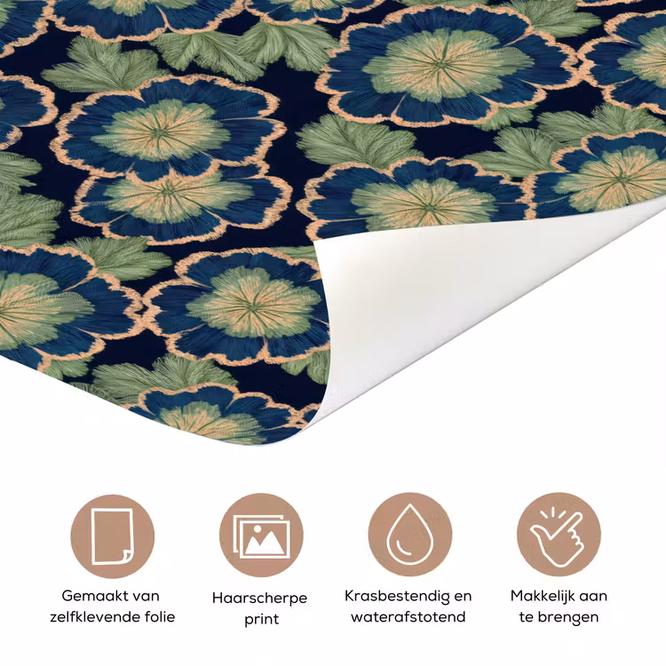 Bloemen - Borduurwerk - Patroon - Blauw - Groen deurposter klein 289 -closeup_NL