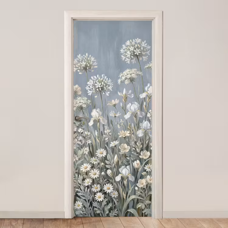 Bloemen - Botanisch - Blauw deurposter klein -3d_beige