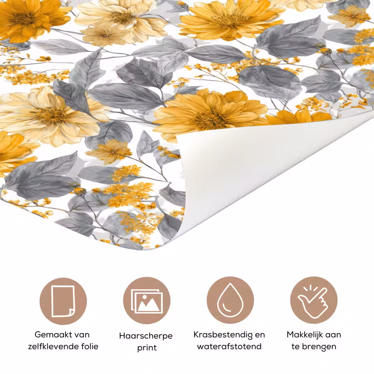 Bloemen - Botanisch - Elegant - Okergeel - Grijs deurposter klein 289 -closeup_NL