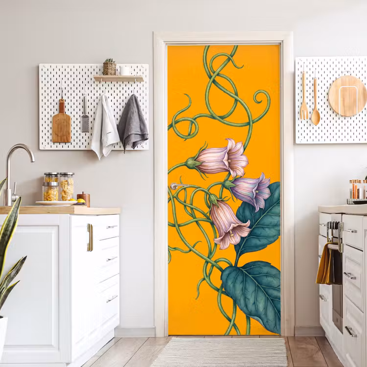 Deursticker - Bloemen - Botanisch - Geel - Bloemen - Botanisch - Geel deurposter klein