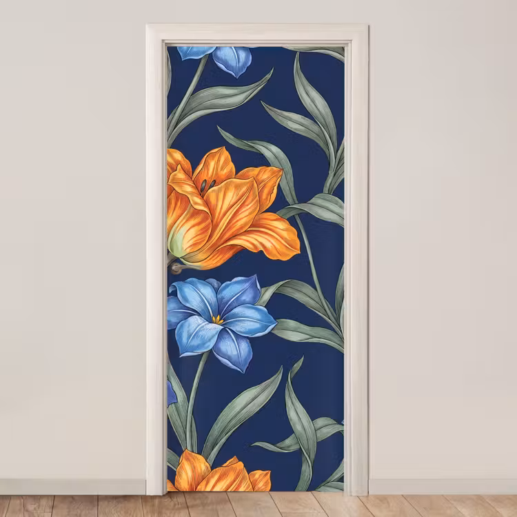 Deursticker - Bloemen - Botanisch - Patroon - Bloemen - Botanisch - Patroon deurposter klein