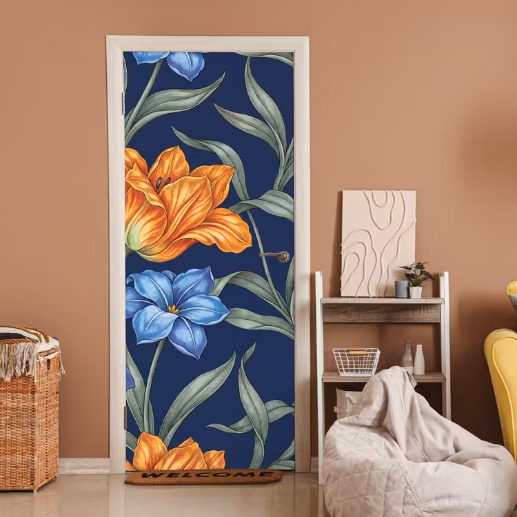 Deursticker - Bloemen - Botanisch - Patroon - Bloemen - Botanisch - Patroon deurposter klein