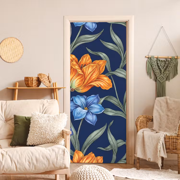 Deursticker - Bloemen - Botanisch - Patroon - Bloemen - Botanisch - Patroon deurposter klein