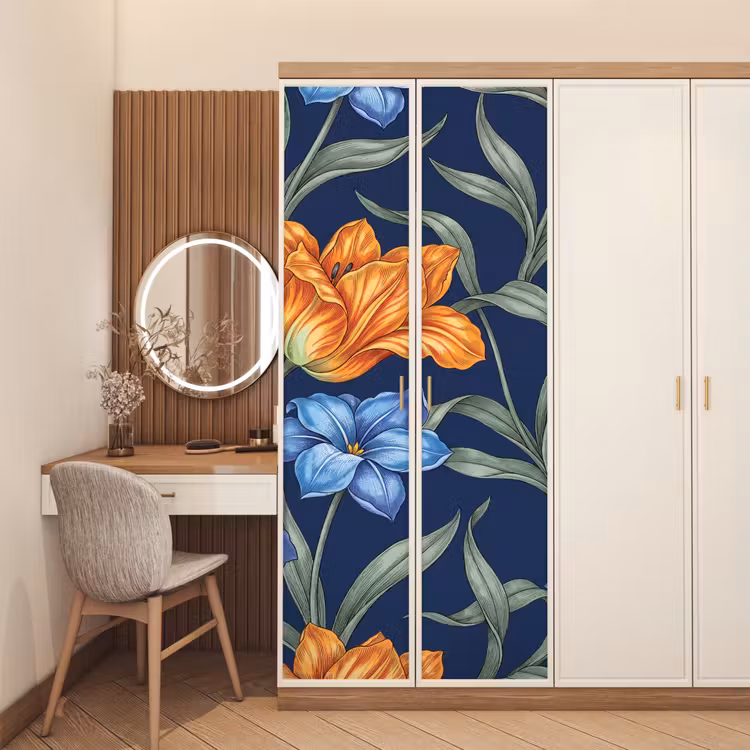 Deursticker - Bloemen - Botanisch - Patroon - Bloemen - Botanisch - Patroon deurposter klein