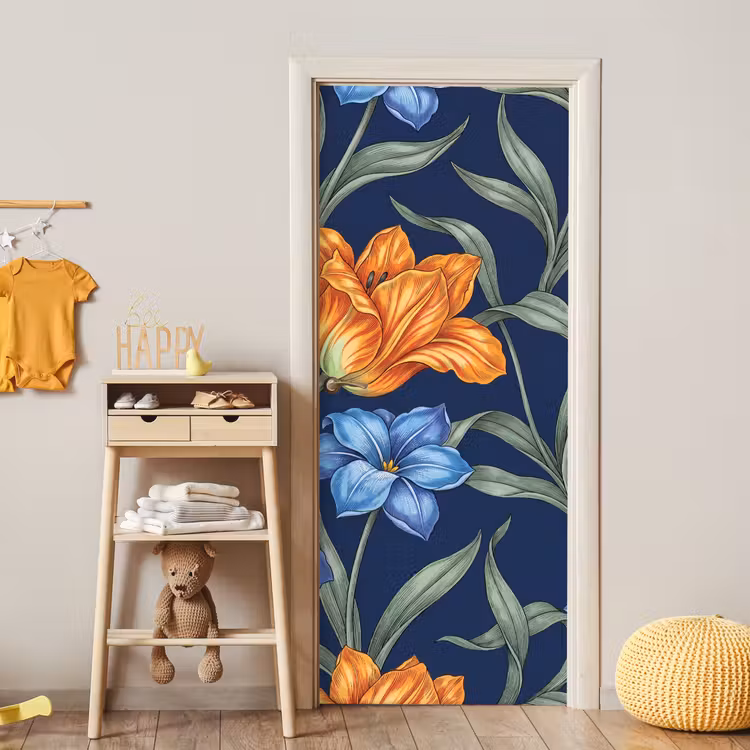 Deursticker - Bloemen - Botanisch - Patroon - Bloemen - Botanisch - Patroon deurposter klein