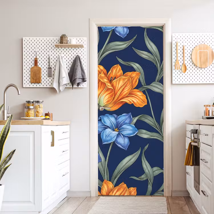 Deursticker - Bloemen - Botanisch - Patroon - Bloemen - Botanisch - Patroon deurposter klein