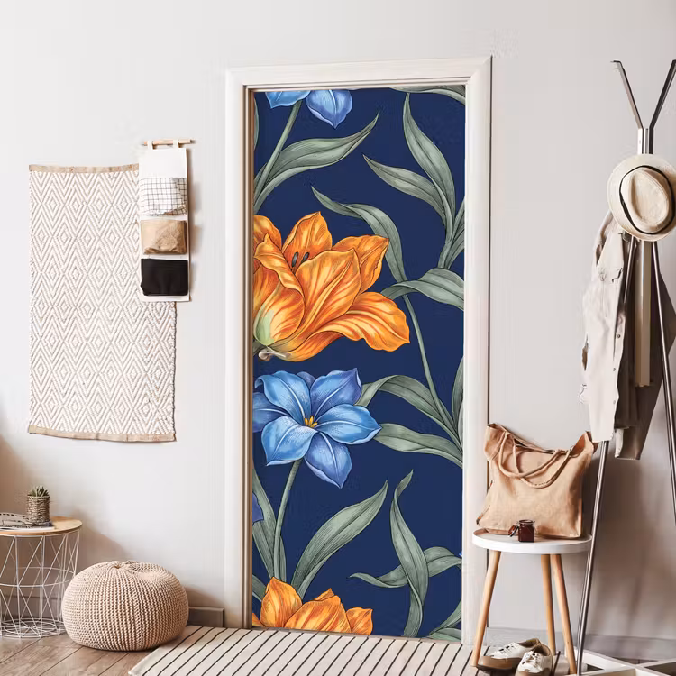 Deursticker - Bloemen - Botanisch - Patroon - Bloemen - Botanisch - Patroon deurposter klein