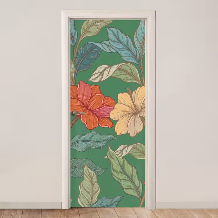 Deursticker - Bloemen - Groen - Illustratie - Bloemen - Groen - Illustratie deurposter klein