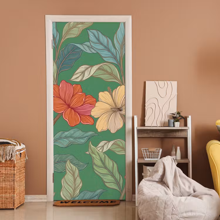 Deursticker - Bloemen - Groen - Illustratie - Bloemen - Groen - Illustratie deurposter klein