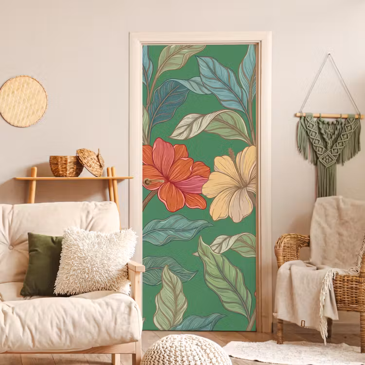Deursticker - Bloemen - Groen - Illustratie - Bloemen - Groen - Illustratie deurposter klein