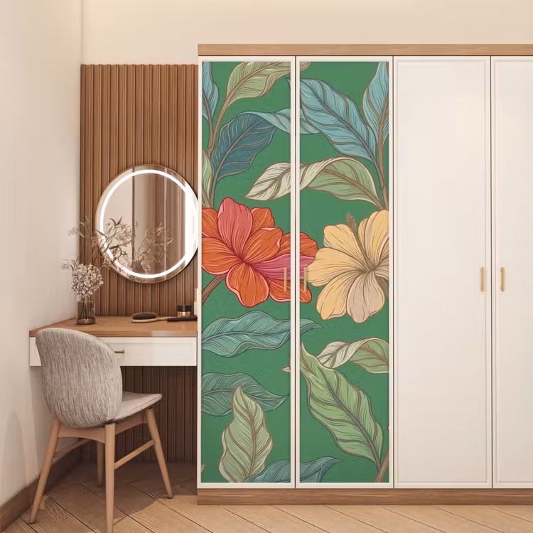 Deursticker - Bloemen - Groen - Illustratie - Bloemen - Groen - Illustratie deurposter klein