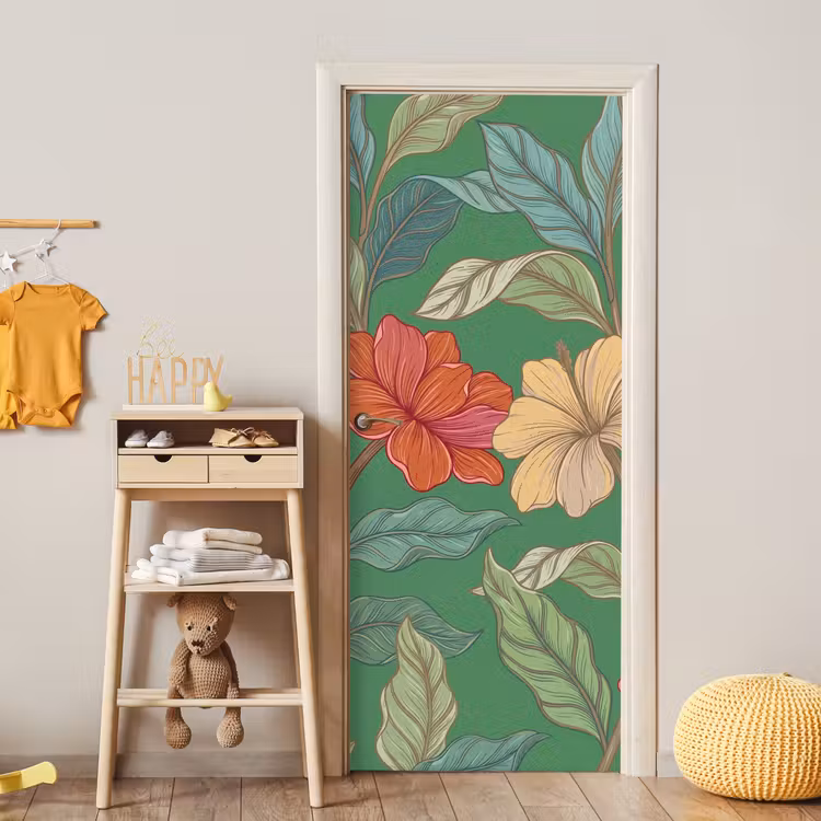 Deursticker - Bloemen - Groen - Illustratie - Bloemen - Groen - Illustratie deurposter klein
