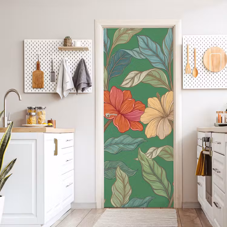 Deursticker - Bloemen - Groen - Illustratie - Bloemen - Groen - Illustratie deurposter klein