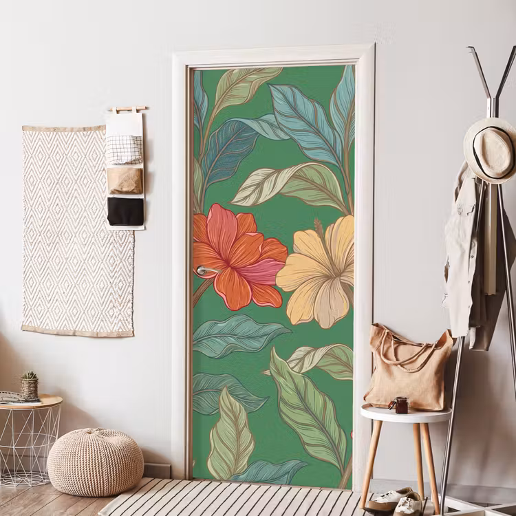 Deursticker - Bloemen - Groen - Illustratie - Bloemen - Groen - Illustratie deurposter klein
