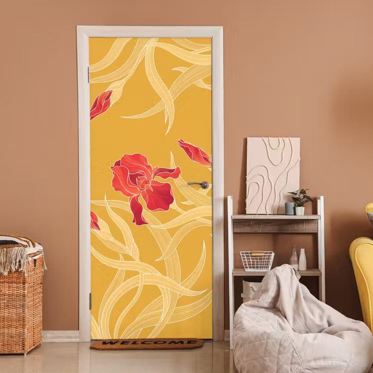 Deursticker - Bloemen - Illustratie - Rood - Bloemen - Illustratie - Rood deurposter klein