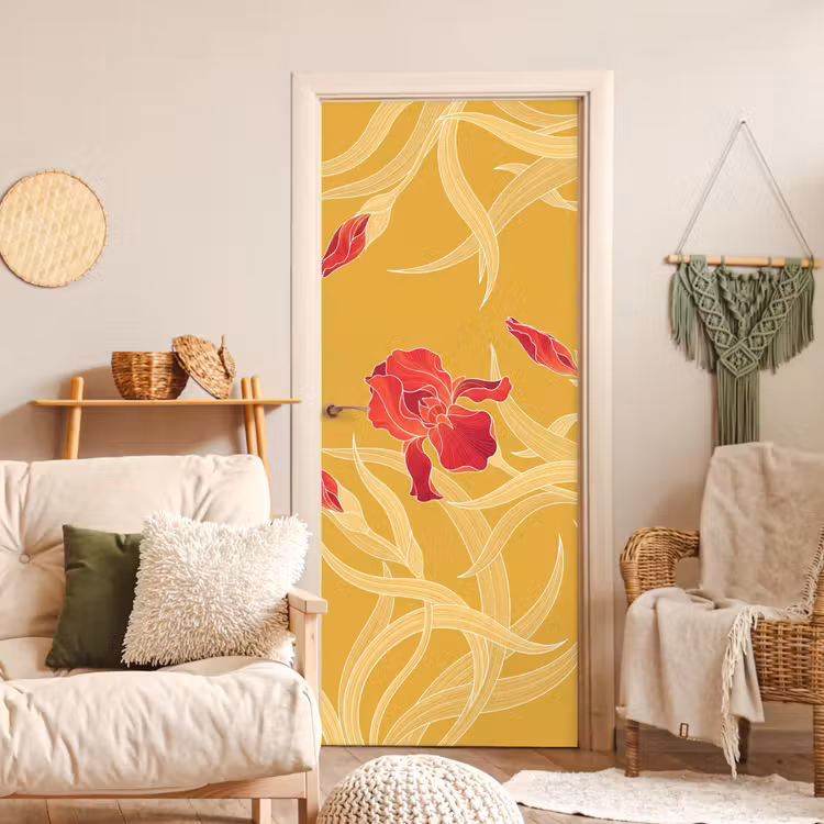 Deursticker - Bloemen - Illustratie - Rood - Bloemen - Illustratie - Rood deurposter klein