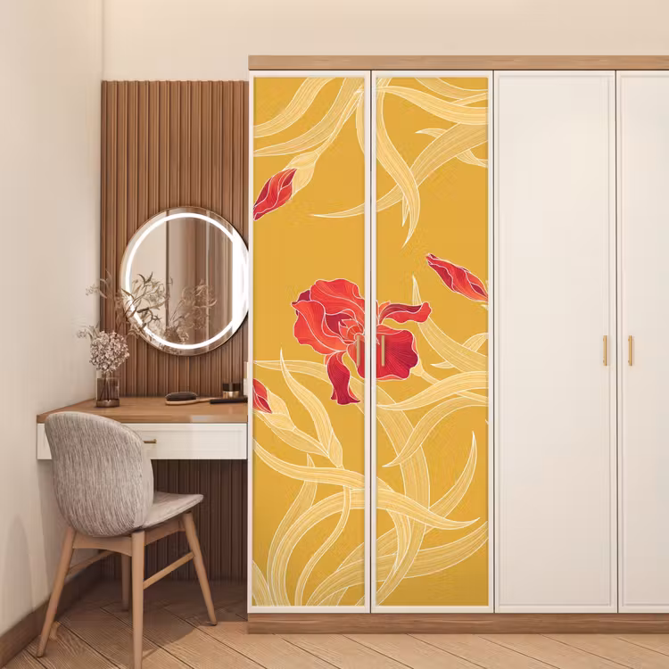 Deursticker - Bloemen - Illustratie - Rood - Bloemen - Illustratie - Rood deurposter klein