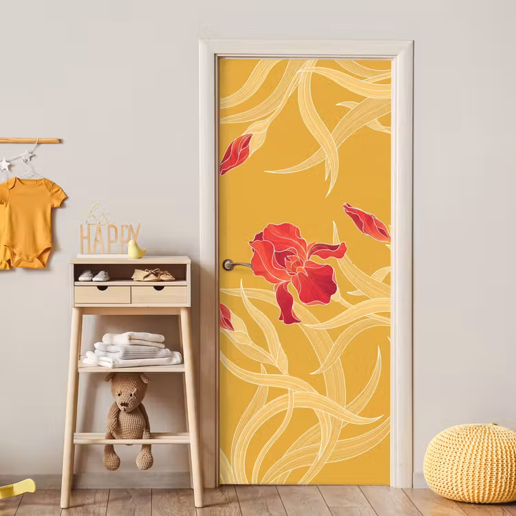 Deursticker - Bloemen - Illustratie - Rood - Bloemen - Illustratie - Rood deurposter klein