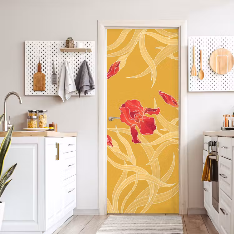 Deursticker - Bloemen - Illustratie - Rood - Bloemen - Illustratie - Rood deurposter klein