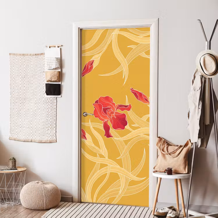 Deursticker - Bloemen - Illustratie - Rood - Bloemen - Illustratie - Rood deurposter klein