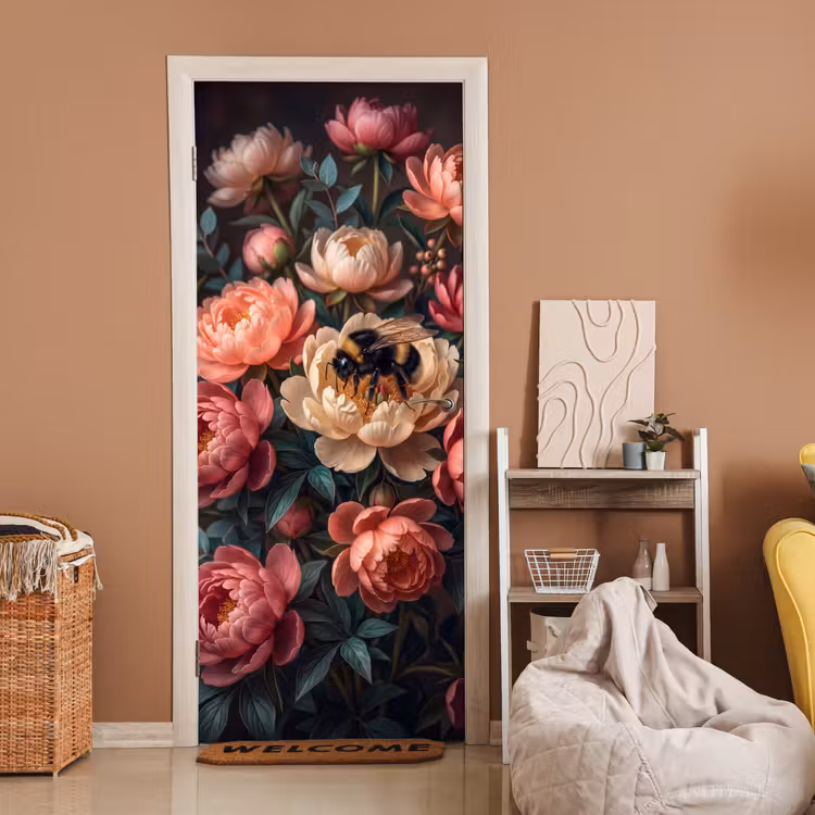 Bloemen - Insect - Natuur - Roze deurposter klein -sfeer1