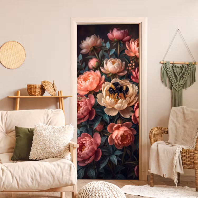Bloemen - Insect - Natuur - Roze deurposter klein -sfeer2