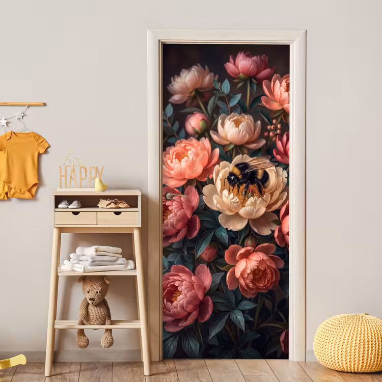 Bloemen - Insect - Natuur - Roze deurposter klein -sfeer4