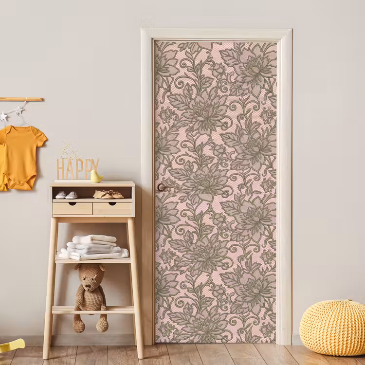 Bloemen - Kant - Patroon - Klassiek - Groen deurposter klein -sfeer4