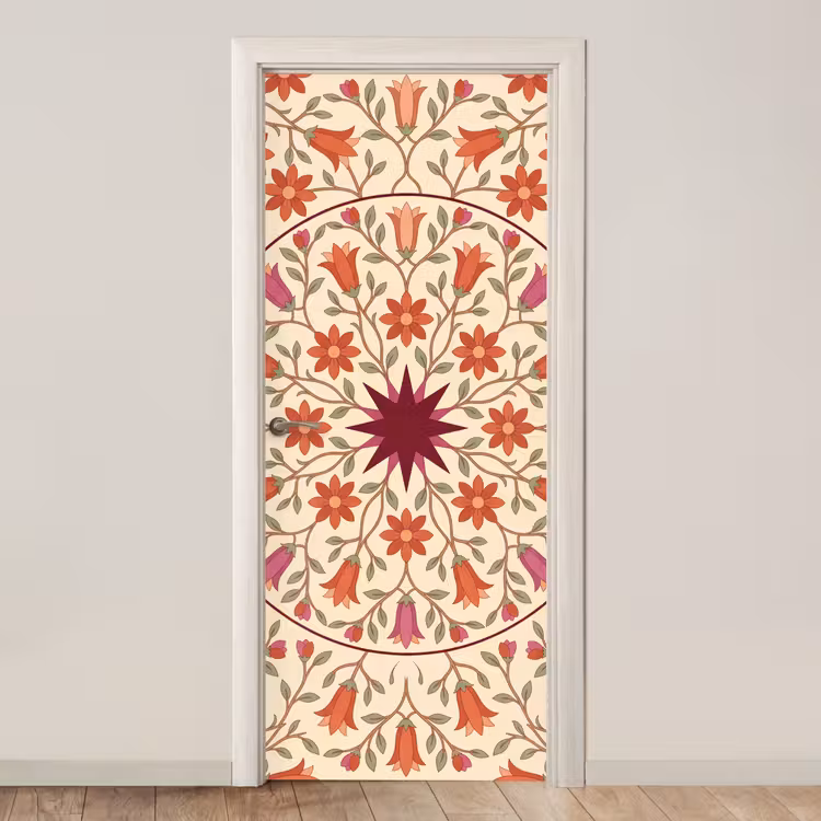 Bloemen - Mandala - Decoratief - Rood deurposter klein -3d_beige