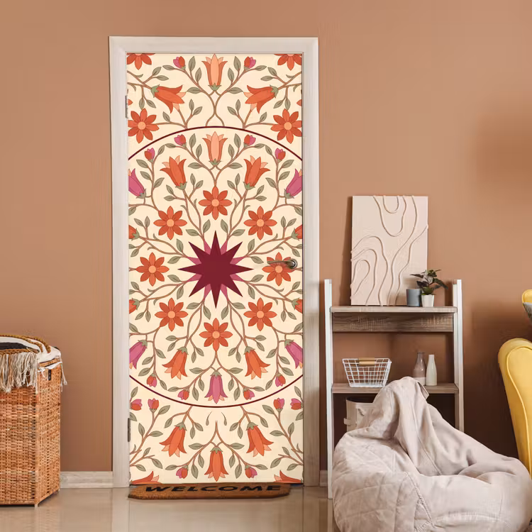 Bloemen - Mandala - Decoratief - Rood deurposter klein -sfeer1