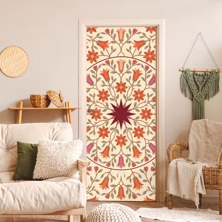 Bloemen - Mandala - Decoratief - Rood deurposter klein -sfeer2