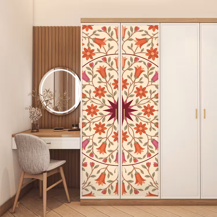 Bloemen - Mandala - Decoratief - Rood deurposter klein -sfeer3