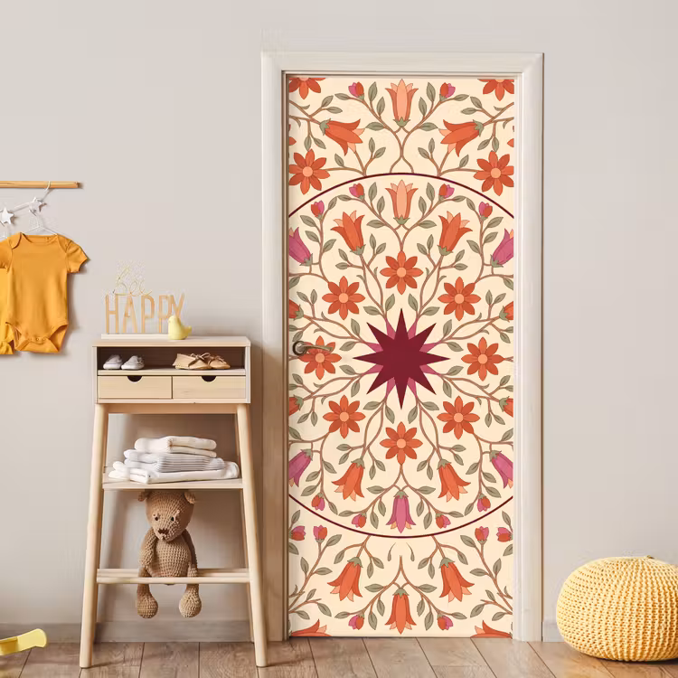 Bloemen - Mandala - Decoratief - Rood deurposter klein -sfeer4