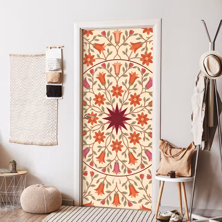 Bloemen - Mandala - Decoratief - Rood deurposter klein -sfeer6