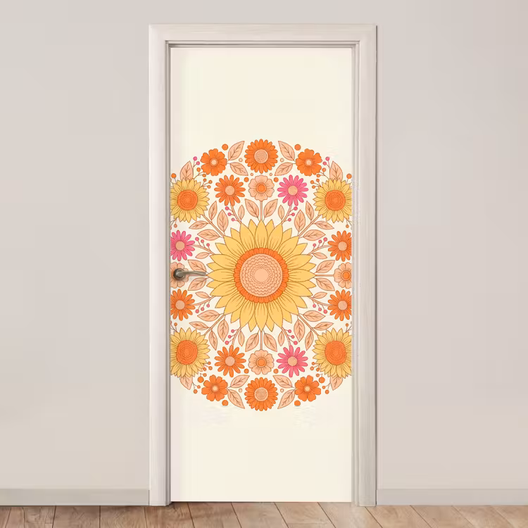 Bloemen - Mandala - Patroon - Kleurrijk deurposter klein -3d_beige