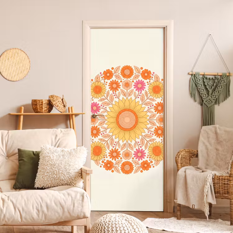 Bloemen - Mandala - Patroon - Kleurrijk deurposter klein -sfeer2