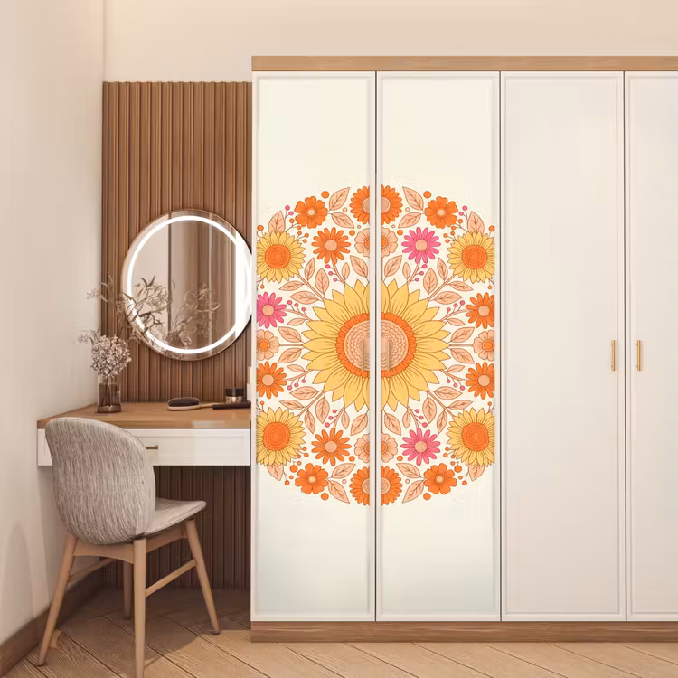 Bloemen - Mandala - Patroon - Kleurrijk deurposter klein -sfeer3