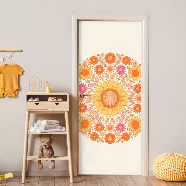 Bloemen - Mandala - Patroon - Kleurrijk deurposter klein -sfeer4