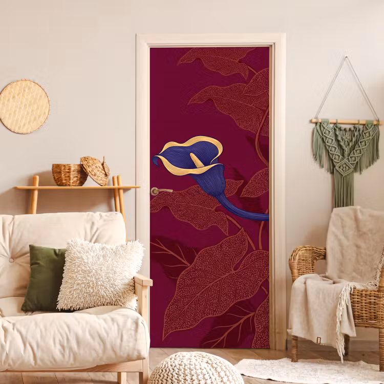 Deursticker - Bloemen - Modern - Paars - Bloemen - Modern - Paars deurposter klein