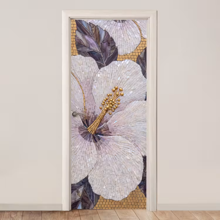 Bloemen - Mozaïek - Kunst - Modern - Goud deurposter klein -3d_beige